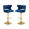 Bar Stools With Back and Footrest Counter Height Dining Chairs-Velvet Blue-2PCS/SET